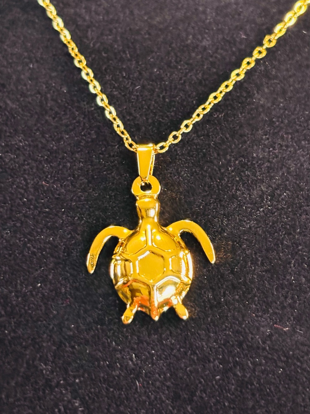Gold Tone Stainless Steel Sea Turtle Pendant Necklace